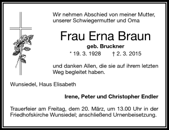 Traueranzeige von Erna Braun von Frankenpost