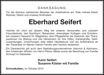 Traueranzeige von Eberhard Seifert von Südthüringer Presse
