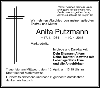 Traueranzeige von Anita Putzmann von Frankenpost