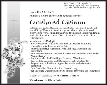 Traueranzeige von Gerhard Grimm von Südthüringer Presse