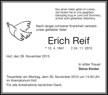 Traueranzeige von Erich Reif von Frankenpost
