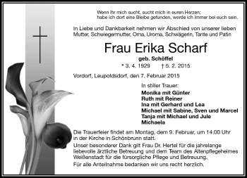 Traueranzeige von Erika Scharf von Frankenpost