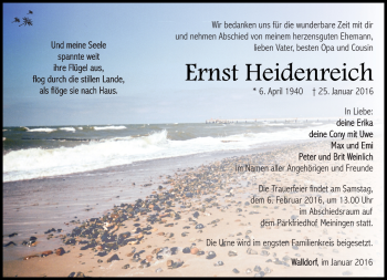 Traueranzeige von Ernst Heidenreich von Südthüringer Presse
