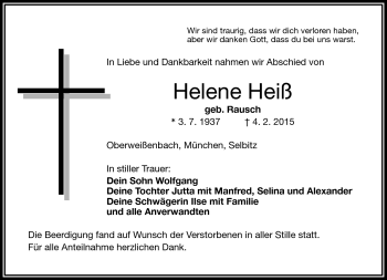 Traueranzeige von Helene Heiß von Frankenpost