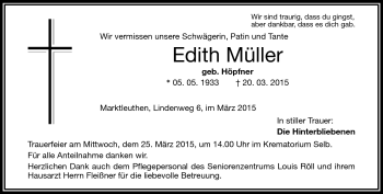 Traueranzeige von Edith Müller von Frankenpost