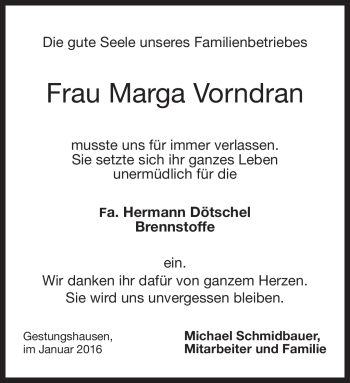 Traueranzeige von Marga Vorndran von Neue Presse Coburg