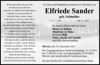 Traueranzeige von Elfriede Sander von Neue Presse Coburg