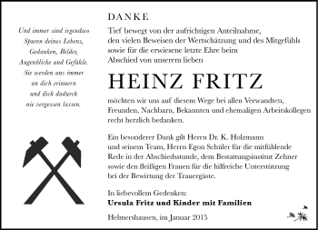 Traueranzeige von Heinz Fritz von Südthüringer Presse