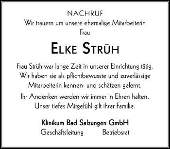 Traueranzeige von Elke Strüh von Südthüringer Presse