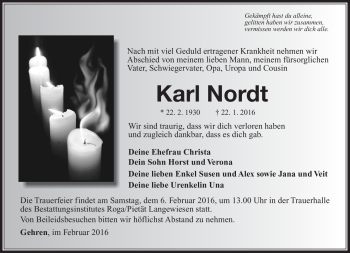 Traueranzeige von karl Nordt von Südthüringer Presse