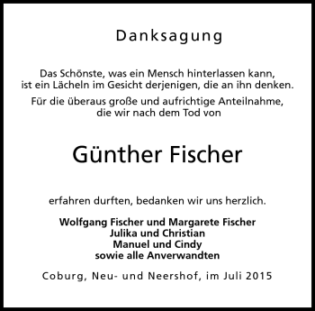 Traueranzeige von Günther Fischer von Neue Presse Coburg