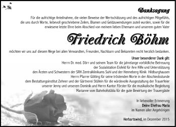 Traueranzeige von Friedrich Böhm von Südthüringer Presse