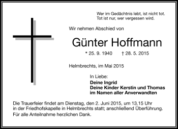 Traueranzeige von Günter Hoffmann von Frankenpost