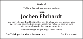 Traueranzeige von Jochen Erhardt von Südthüringer Presse