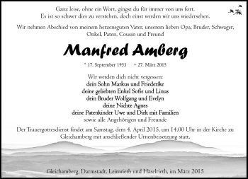 Traueranzeige von Manfred Amberg von Südthüringer Presse