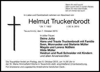 Traueranzeige von Helmut Truckenbrodt von Neue Presse Coburg