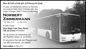 Traueranzeige von Norbert Zimmermann von Südthüringer Presse