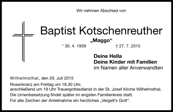 Traueranzeige von Baptist Kotschenreuther von Neue Presse Coburg