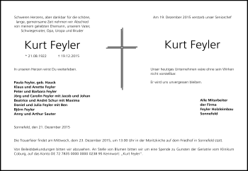 Traueranzeige von Kurt Feyler von Neue Presse Coburg