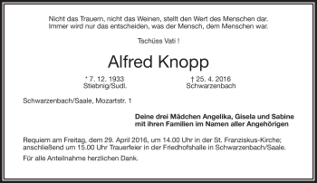 Traueranzeige von Alfred Knopp von Frankenpost
