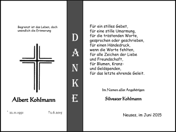 Traueranzeige von Albert Kohlmann von Neue Presse Coburg
