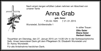 Traueranzeige von Anna Grab von Frankenpost
