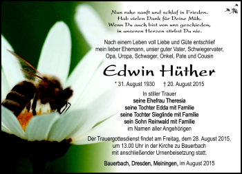 Traueranzeige von Edwin Hüther von Südthüringer Presse