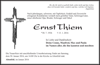 Traueranzeige von Ernst Thiem von Südthüringer Presse