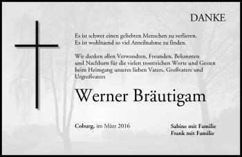 Traueranzeige von Werner Bräutigam von Neue Presse Coburg