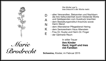 Traueranzeige von Marie Brodrecht von Südthüringer Presse