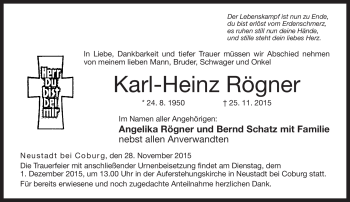 Traueranzeige von Karl-Heinz Rögner von Neue Presse Coburg