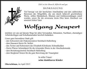 Traueranzeige von Wolfgang Neupert von Südthüringer Presse