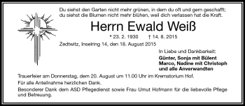 Traueranzeige von Ewald Weiß von Frankenpost