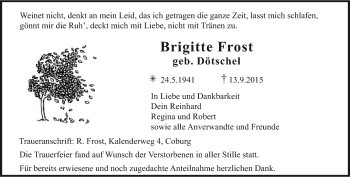 Traueranzeige von Brigitte Frost von Neue Presse Coburg