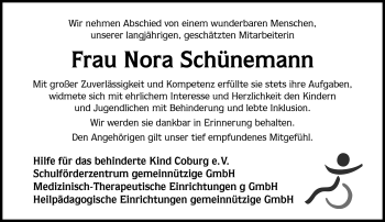 Traueranzeige von Nora Schünemann von Neue Presse Coburg