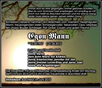 Traueranzeige von Egon Mann von Südthüringer Presse