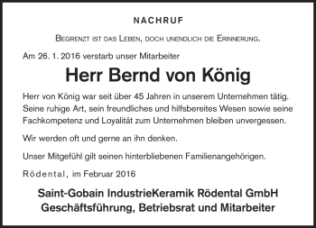 Traueranzeige von Bernd von König von Neue Presse Coburg