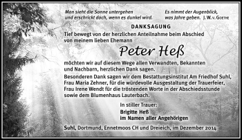 Traueranzeige von Peter Heß von Südthüringer Presse