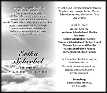 Traueranzeige von Erika Scherbel von Südthüringer Presse