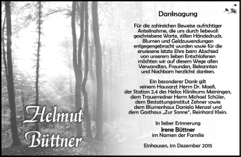 Traueranzeige von Helmut Büttner von Südthüringer Presse