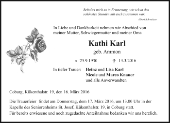 Traueranzeige von Kathi Karl von Neue Presse Coburg