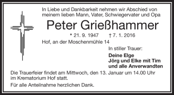 Traueranzeige von Peter Grießhammer von Frankenpost