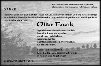 Traueranzeige von Otto Fack von Südthüringer Presse