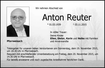 Traueranzeige von Anton Reuter von Neue Presse Coburg