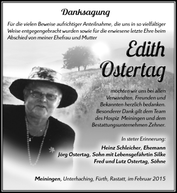 Traueranzeige von Edith Ostertag von Südthüringer Presse