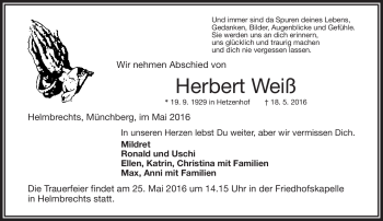 Traueranzeige von Ron Weiß von Frankenpost
