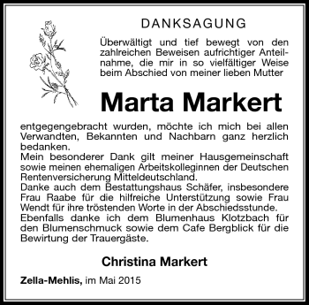 Traueranzeige von Marta Markert von Südthüringer Presse