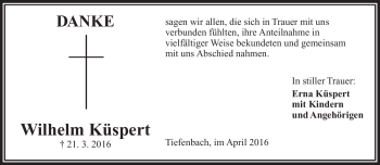 Traueranzeige von Wilhelm Küspert von Frankenpost