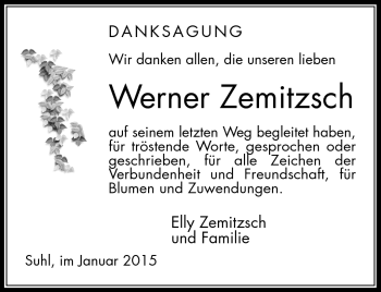 Traueranzeige von Werner Zemitzsch von Südthüringer Presse