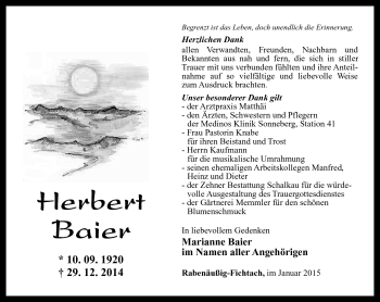 Traueranzeige von Herbert Baier von Südthüringer Presse